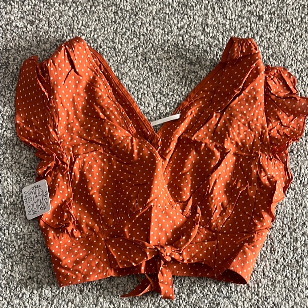 Free People Orange polka dot Crop Blouse